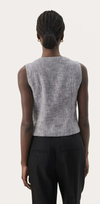 Nadhia Linen Mix Waistcoat by Part Two - Dark Navy Blue, Oatmeal