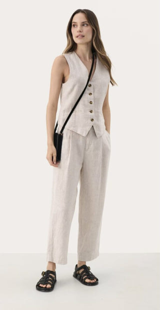 Nadhia Linen Mix Waistcoat by Part Two - Dark Navy Blue, Oatmeal