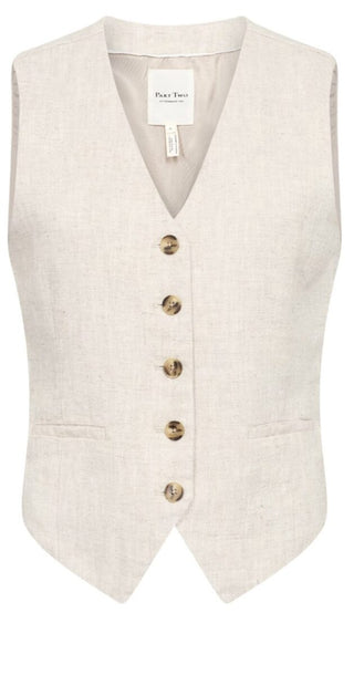 Nadhia Linen Mix Waistcoat by Part Two - Dark Navy Blue, Oatmeal