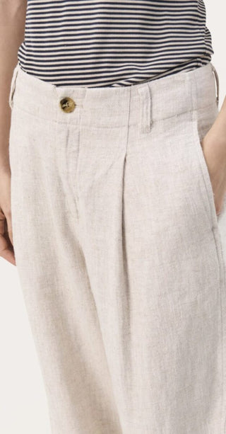 Nettas Linen Mix Trousers by Part Two - Dark Navy Blue, Oatmeal