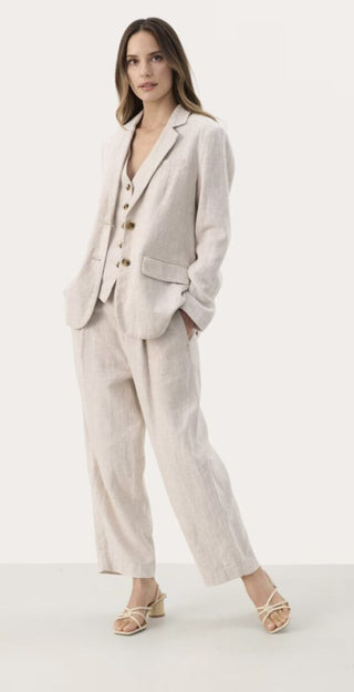 Nettas Linen Mix Trousers by Part Two - Dark Navy Blue, Oatmeal