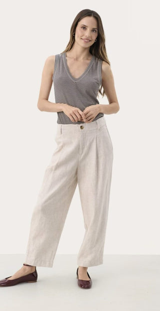 Nettas Linen Mix Trousers by Part Two - Dark Navy Blue, Oatmeal