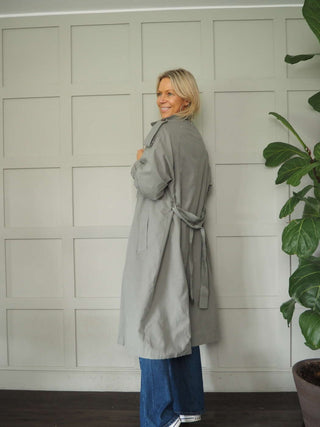 Ellie Oversized Trench Coat - Lined, with Funky Oversized Collar &amp; Lapels - Khaki and Stone