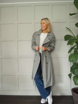 Ellie Oversized Trench Coat - Lined, with Funky Oversized Collar &amp; Lapels - Khaki and Stone