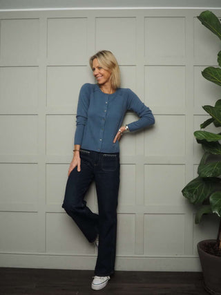 James Cashmere Mix Cardigan with Button Fastenings - Black, Paris Blue and Navy Blue