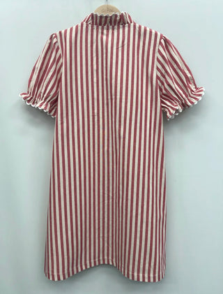 Charlie Striped Shirt Dress with Ruffle Collar - Blue, Red