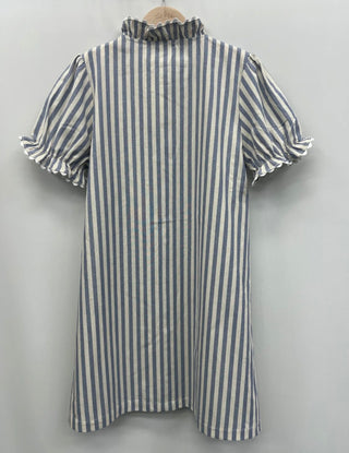 Charlie Striped Shirt Dress with Ruffle Collar - Blue, Red