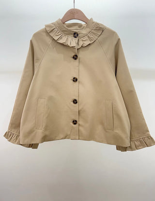 Sarah Jacket with Ruffle Collar and Cuffs - Camel