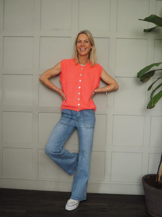 Icklesham Super Soft Sleeveless Cardigan - Baby Pink, Bright Green, Cornflower Blue, Hot Coral, Hot Pink, Navy Blue, Sky Blue