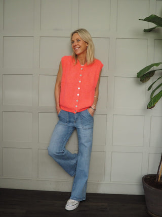 Icklesham Super Soft Sleeveless Cardigan - Baby Pink, Bright Green, Cornflower Blue, Hot Coral, Hot Pink, Navy Blue, Sky Blue