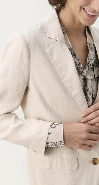 Kinga Single-Breasted, Linen Blazer with Faux Pockets by Part Two - Navy Blue, Oatmeal, Pale Pink, Raspberry, Sage Green