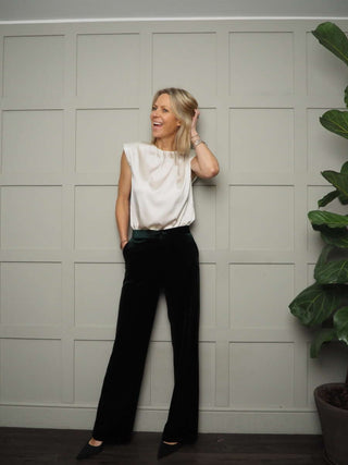 Barri Silk Mix Top - Black, Ivory and Navy Blue