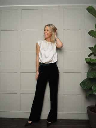 Barri Silk Mix Top - Black, Ivory and Navy Blue