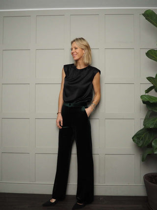 Barri Silk Mix Top - Black, Ivory and Navy Blue