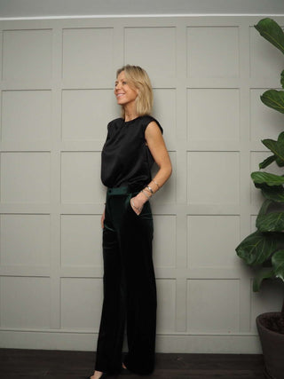 Barri Silk Mix Top - Black, Ivory and Navy Blue