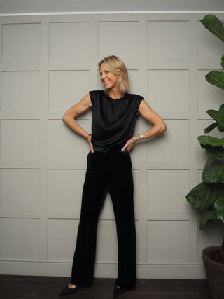 Barri Silk Mix Top - Black, Ivory and Navy Blue