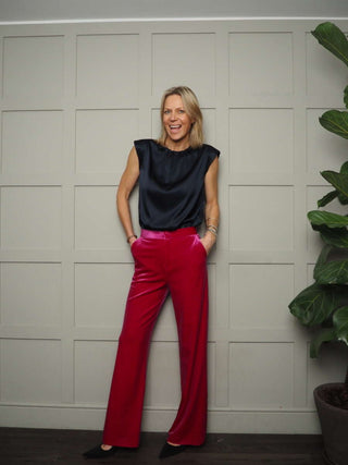 Barri Silk Mix Top - Black, Ivory and Navy Blue