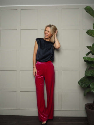 Barri Silk Mix Top - Black, Ivory and Navy Blue