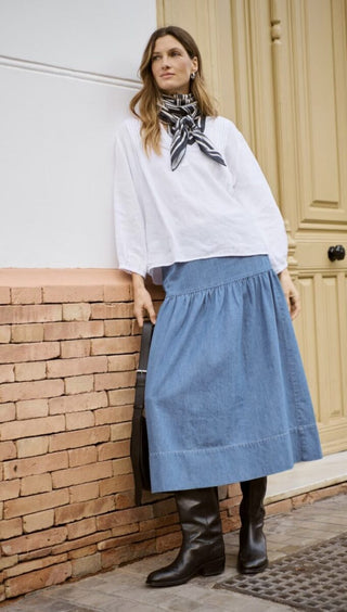 Nellia A Line Denim Skirt by Part Two - Denim Blue