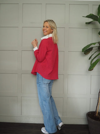 Dallas Blouse with Long Sleeves - Pink Check, Pink Stripe