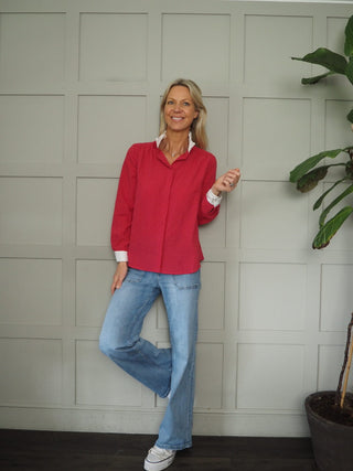 Dallas Blouse with Long Sleeves - Pink Check, Pink Stripe