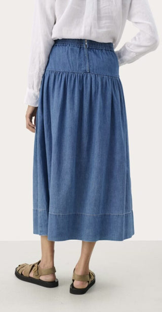 Nellia A Line Denim Skirt by Part Two - Denim Blue