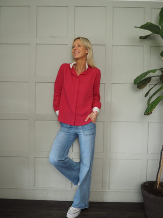 Dallas Blouse with Long Sleeves - Pink Check, Pink Stripe