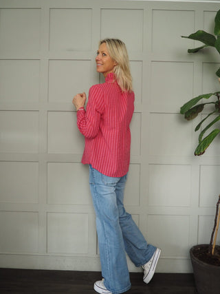 Dallas Blouse with Long Sleeves - Pink Check, Pink Stripe