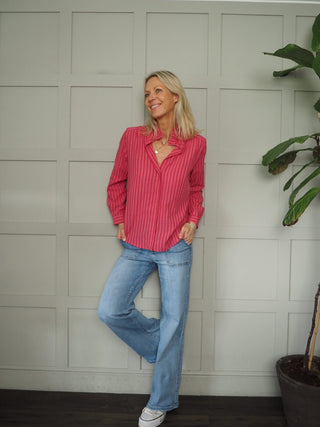 Dallas Blouse with Long Sleeves - Pink Check, Pink Stripe