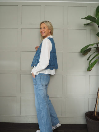 Estelle Quilted Gilet by Bonté - Mid Wash Blue