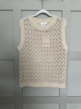 Karlina Pointelle Tank Top by Saint Tropez - Oatmeal
