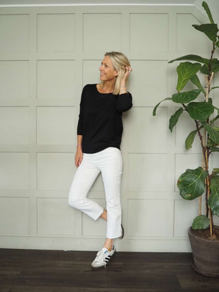 Mila Scoop Neck, Batwing Cropped Sleeve Jumper by Saint Tropez - Black, Blue, Buttermilk, Jojoba and Navy Blue