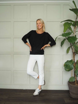 Mila Scoop Neck, Batwing Cropped Sleeve Jumper by Saint Tropez - Black, Blue, Buttermilk, Jojoba and Navy Blue