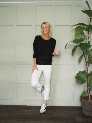 Mila Scoop Neck, Batwing Cropped Sleeve Jumper by Saint Tropez - Black, Blue, Buttermilk, Jojoba and Navy Blue