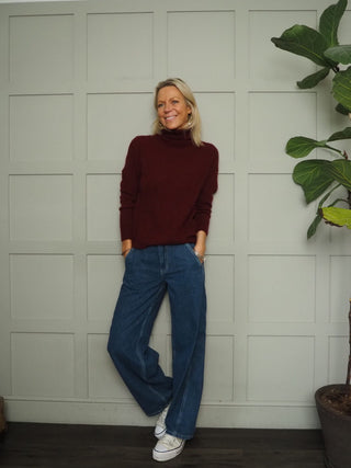 Ripplie Polo Neck Jumper - Black, Burgundy and Taupe