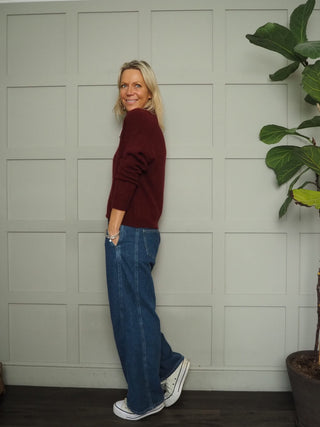 Jilette Twisted Seam, Wide Leg Jeans by Moss Copenhagen - Mid Blue Wash