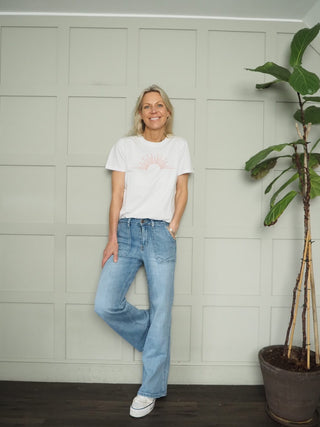 Kanva T Shirt with Short Sleeves and Embroidered Sun Motif by Saint Tropez - Off White