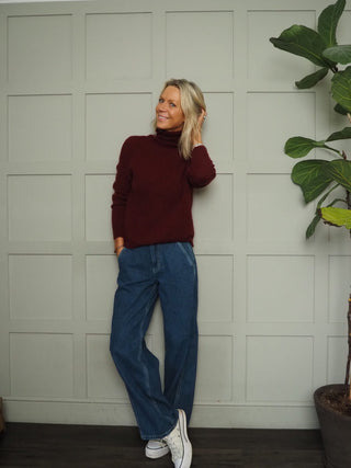 Ripplie Polo Neck Jumper - Black, Burgundy and Taupe