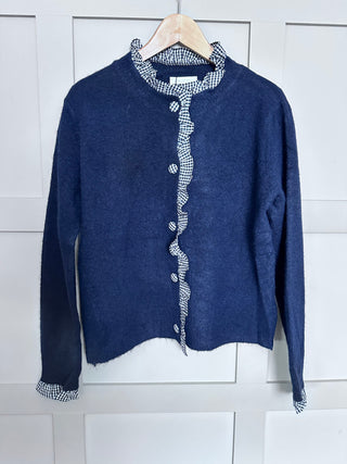 Oxford Cardigan with Leopard Print Details - Chocolate, Oatmeal