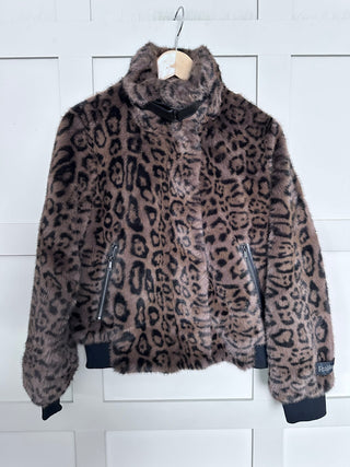 Ambra Faux Fur Bomber Jacket by Rino &amp; Pelle - Chocolate Bean (Aubergine), Leopard