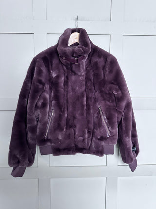 Ambra Faux Fur Bomber Jacket by Rino &amp; Pelle - Chocolate Bean (Aubergine), Leopard