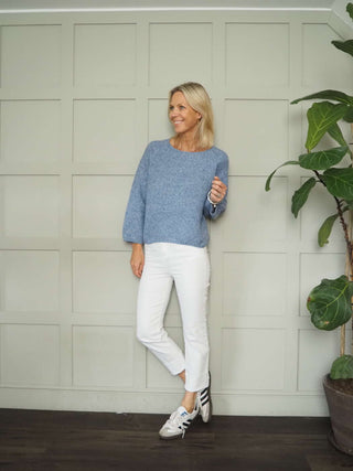 Gaine Round Neck Jumper with Cropped Sleeves by Saint Tropez - Blue, Oatmeal and Pink