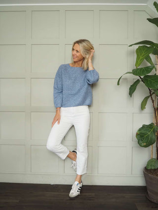 Gaine Round Neck Jumper with Cropped Sleeves by Saint Tropez - Blue, Oatmeal and Pink