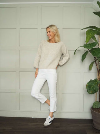 Gaine Round Neck Jumper with Cropped Sleeves by Saint Tropez - Blue, Oatmeal and Pink