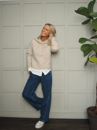 Halo Mohair Mix Jumper with Hood and Drawstring - Black, Burgundy, Ecru and Oatmeal