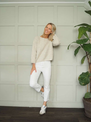 Gaine Round Neck Jumper with Cropped Sleeves by Saint Tropez - Blue, Oatmeal and Pink