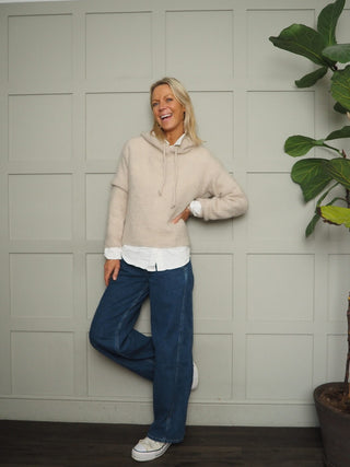 Halo Mohair Mix Jumper with Hood and Drawstring - Black, Burgundy, Ecru and Oatmeal