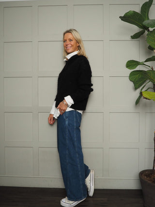 Halo Mohair Mix Jumper with Hood and Drawstring - Black, Burgundy, Ecru and Oatmeal