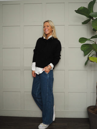 Halo Mohair Mix Jumper with Hood and Drawstring - Black, Burgundy, Ecru and Oatmeal