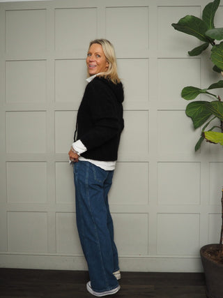 Halo Mohair Mix Jumper with Hood and Drawstring - Black, Burgundy, Ecru and Oatmeal